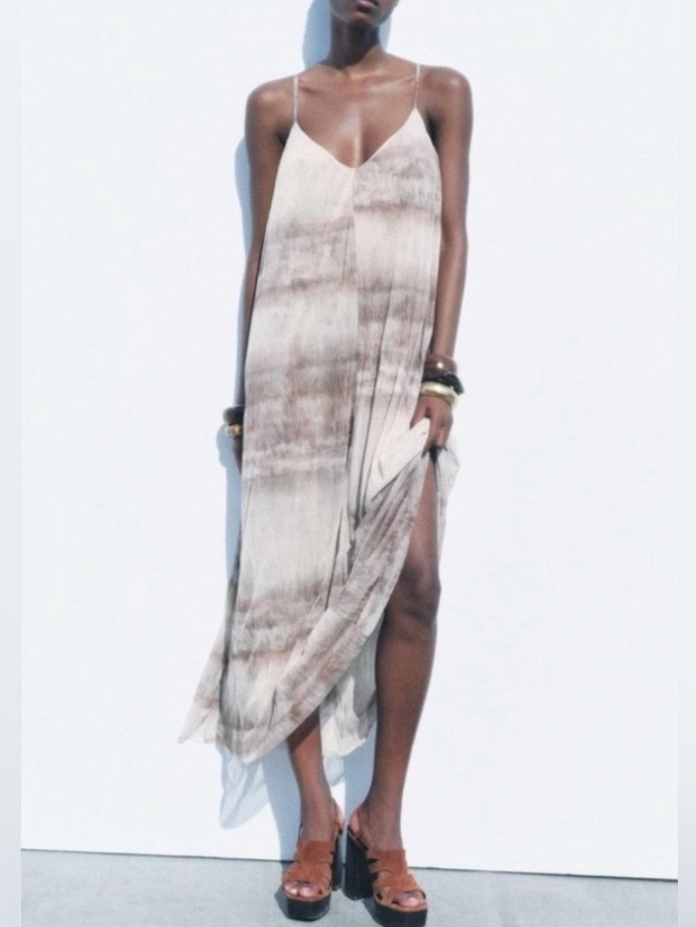 BNWT Zara limited edition oversized flowy tie die maxi dress